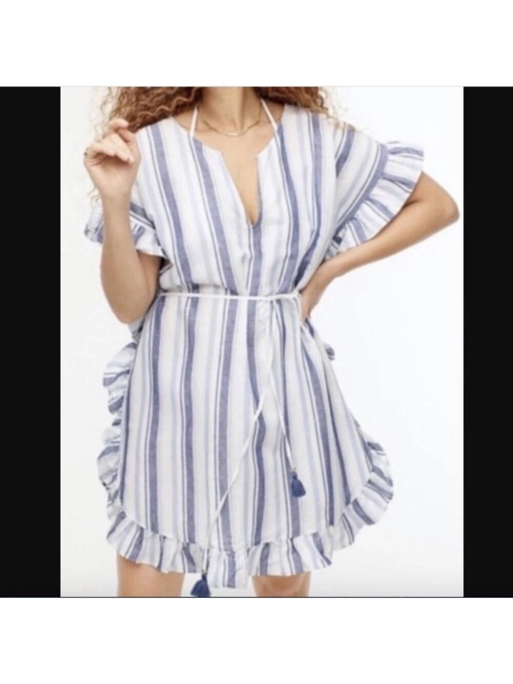 J. Crew Blue & White Striped Cover-Up with Palm Logo